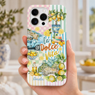 Funda Para iPhone 16 Pro Max Collage de cítrico turquesa rosa mediterráneo
