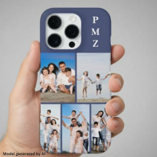 Funda Para iPhone 16 Pro Collage de Fotos 5 Monograma Moderno Azul Crepuscu