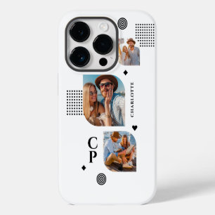 Funda Para iPhone 14 Pro Collage de Fotos con Nombre y Monograma 3 Moderno