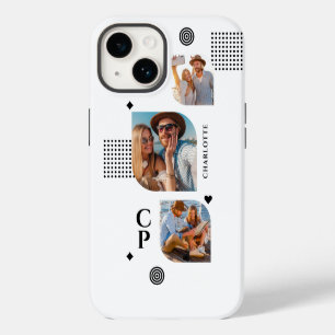 Funda Para iPhone 14 Collage de Fotos con Nombre y Monograma 3 Moderno