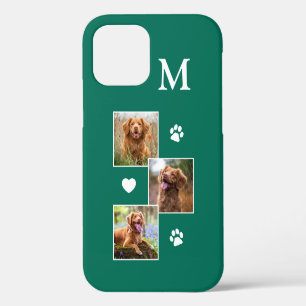 Funda Para iPhone 12 Collage de fotos de mascotas con monograma inicial
