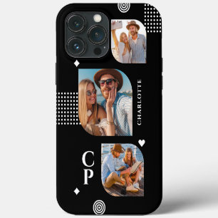Funda Para iPhone 13 Pro Max Collage de Fotos de Nombre de Monograma Moderno y
