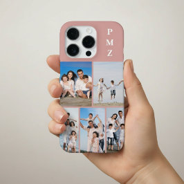 Funda Para iPhone 16 Pro Collage de fotos moderno monograma 5 Rosa polvorie