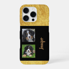 Funda Para iPhone 16 Pro Collage de fotos personal elegante brillo dorado n