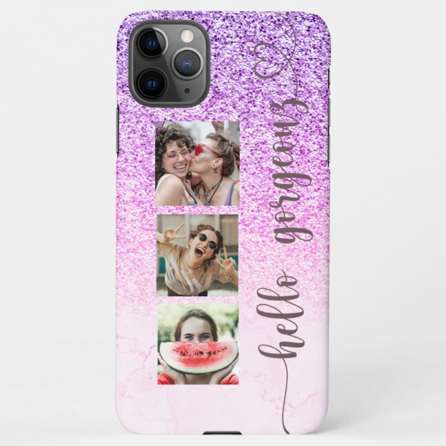 Funda Para iPhone Collage de fotos Purpurina morado rosado de Guay d (Reverso)