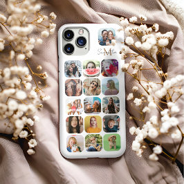 Funda Para iPhone 16 Pro Max Collage de fotos y monograma blanco moderno 16