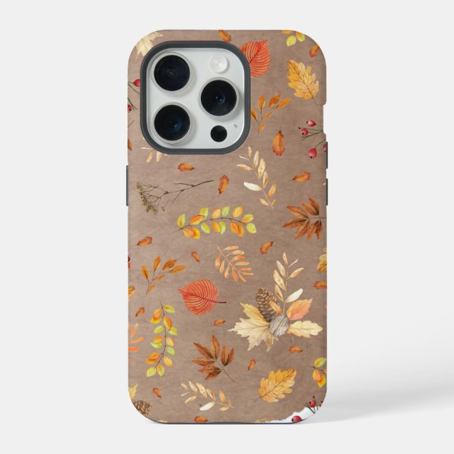Funda Para iPhone Collage de hojas de otoño sobre marrón (Reverso )