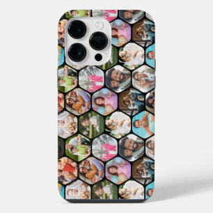 Funda Para iPhone 14 Pro Max Collage de varias fotos con patrón simple de hexág