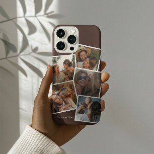 Funda Para iPhone 16 Pro Max Collage marrón personalizado de 5 fotos