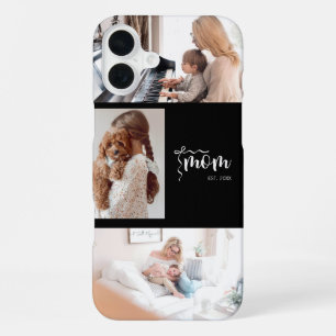 Funda Para iPhone 16 Plus Collage Personalizado de 3 Fotos Año de Est. Mamá 