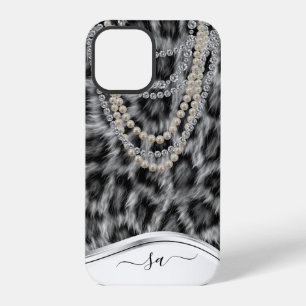 Funda Para iPhone 12 Pro Collar de diamantes con nombre manuscrito Leopard 