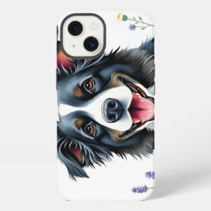Collie de borde acuarela con Lavanda y Daisies