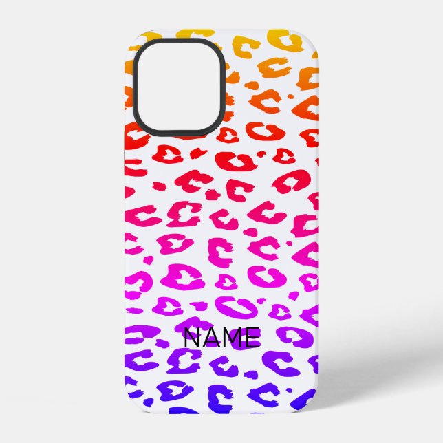 Funda Para iPhone Color arcoiris oscuro gradiente patrón leopardo (Reverso )