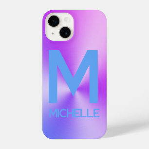 Funda Para iPhone 14 Color azul y púrpura pincelado Metalizado