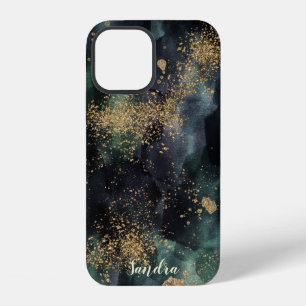 Funda Para iPhone 12 Color de agua color oscuro naranja verde y oro per