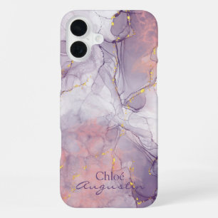 Funda Para iPhone 16 Plus Color de agua Morado Alcohol rosa Tinta purpurina