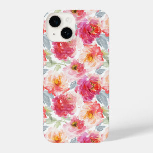 Funda Para iPhone 14 Color de agua rosa Peony Flower Pattern