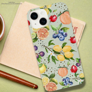 Funda Para iPhone 14 Color moderno patrón de fruta vintage gris