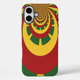 Funda Para iPhone 16 Plus Colores temáticos de Rasta: espiral rojo, verde y 
