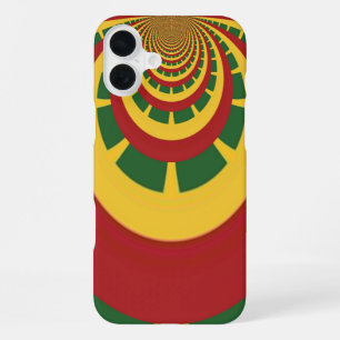 Funda Para iPhone 16 Plus Colores temáticos de Rasta: espiral rojo, verde y