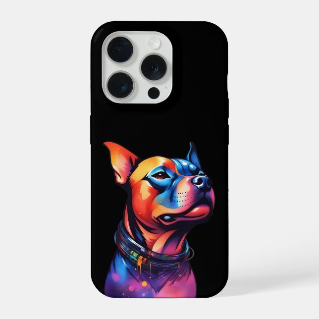 Funda Para iPhone Colorful Staffy Bull Terrier Cyberpunk Design, (Reverso )