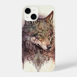 Funda Para iPhone 14 Colorida acuarela de lobo y florals en la Naturale