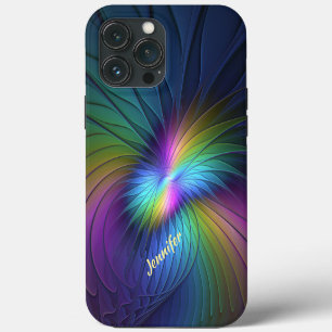 Funda Para iPhone 13 Pro Max Colorido con nombre abstracto moderno azul fractal