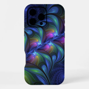 Funda Para iPhone 16 Pro Max Colorido Luminoso Abstracto Azul Rosa Verde Fracta