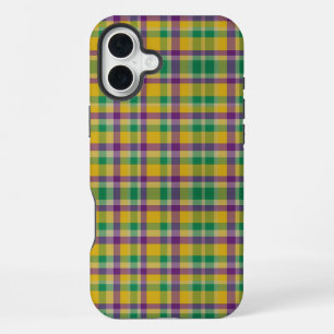 Funda Para iPhone 16 Plus Colorido Mardi Gras gingham con estampado