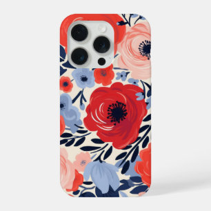 Colorido Moderno Rojo Blanco Azul Acuarela Floral