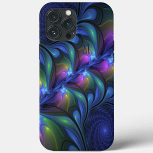 Funda Para iPhone 13 Pro Max Colorido Monograma Fractal Abstracto Azul Rosa Ver