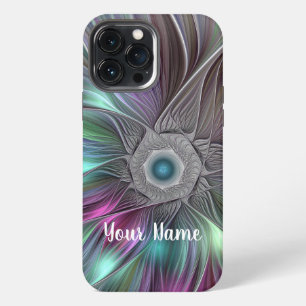 Funda Para iPhone 13 Pro Max Colorido Nombre de Flor Abstracta Trippy Fractal