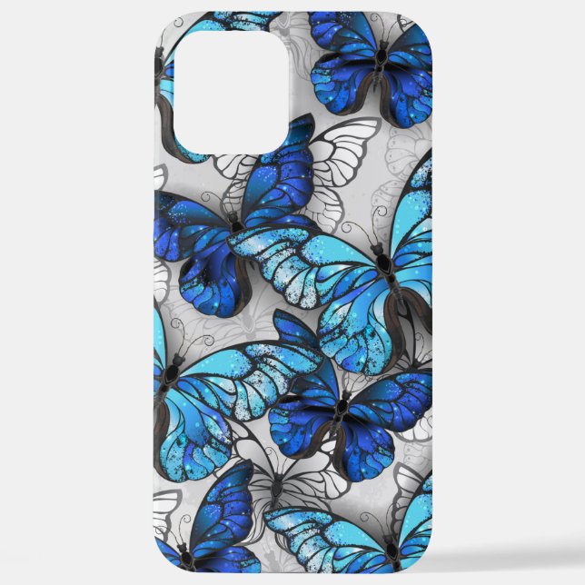 Funda Para iPhone Composición de las mariposas blancas y azules (Reverso )