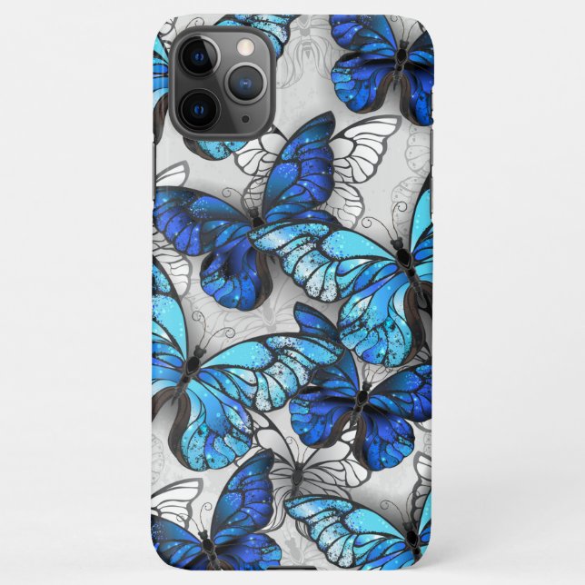 Funda Para iPhone Composición de las mariposas blancas y azules (Reverso)