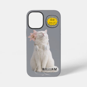 Funda Para iPhone 12 Mini COMPRUEBA Gato Blanco MEO con Auriculares – Person