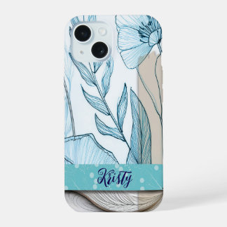 Funda para iPhone con collage floral azul, verde a