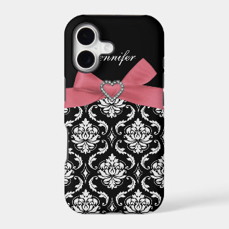Funda para iPhone con lazo rosa y damasco