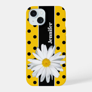 Funda para iPhone con lunares amarillos y negros,