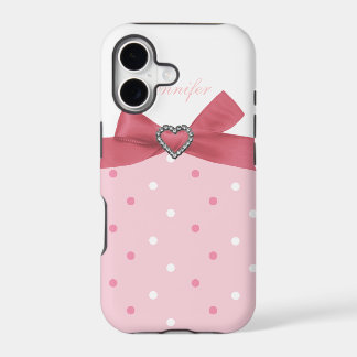 Funda para iPhone con lunares y lazo rosa con esta