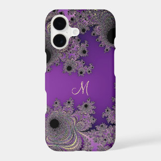 Funda para iPhone con Monograma Fractal Púrpura Pe