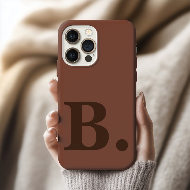 Funda para iPhone con Monograma Marrón Personaliza (Modern Initial Name iPhone Case Birthday Gift for Her, Custom iPhone Case Graduation Gift for Girls)