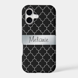 Funda para iPhone con patrón de monograma negro y