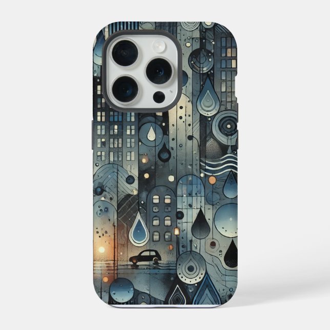 Funda para iPhone con un ambiente de ciudad lluvio (Reverso )
