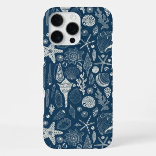 Funda Para iPhone 16 Pro Max Conchas marinas sobre azul oscuro