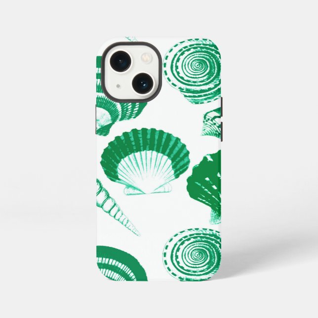 Funda Para iPhone Conchas - verde esmeralda sobre fondo blanco (Reverso )