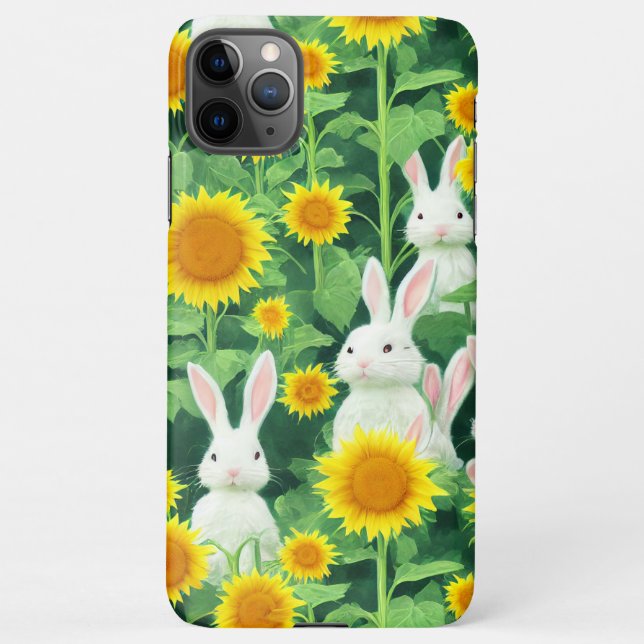 Funda Para iPhone Conejito dulce encantado del jardín de girasoles (Reverso)