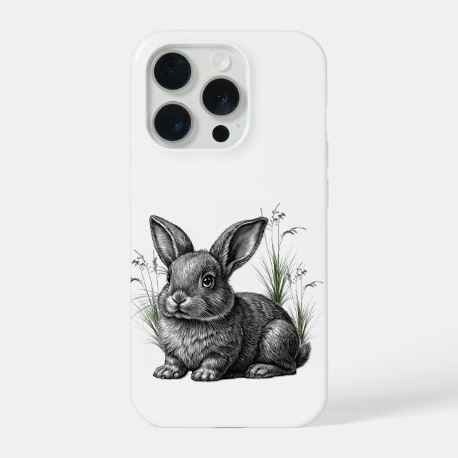 Funda Para iPhone Conejito gris lindo entre la hierba (Reverso )