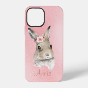 Funda Para iPhone 12 Conejo Bunny Acuarela Rosa Nombre Minimalista