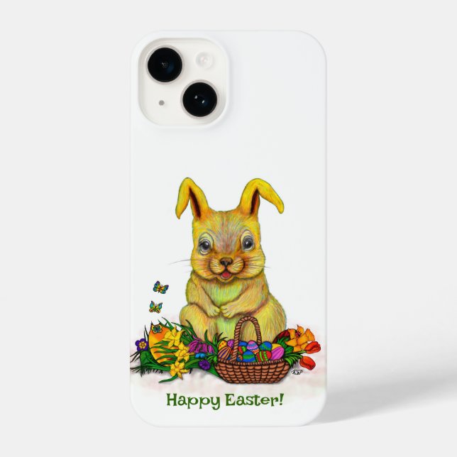 Funda Para iPhone Conejo de Pascua con huevos y flores (Reverso )