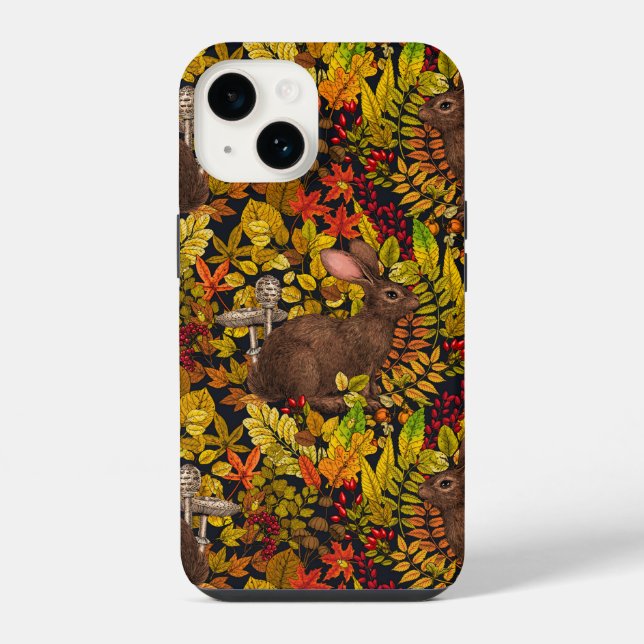 Funda Para iPhone Conejo otoñal sobre negro (Reverso )
